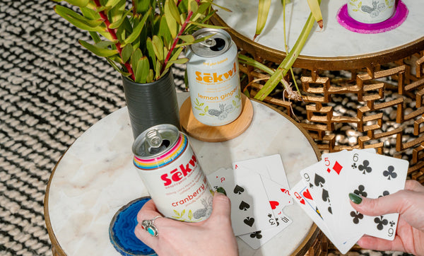 Flavor-forward functional mushroom sparkling seltzer from Sēkwl Beverage House enjoyed as a non-alcoholic daily ritual